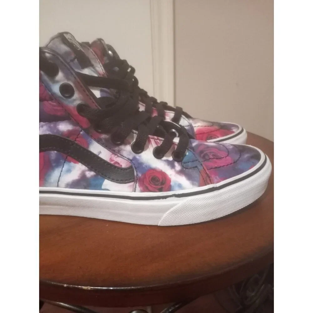 VANS Off The Wall High Top Skateboard Shoes Red Roses Tye Dye Mens 5.5 Womens 7 - Picture 4 of 14